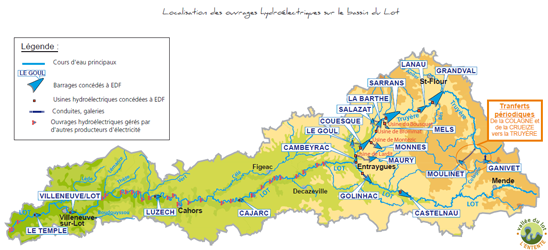 Cartographie des principaux ouvrages hydroélectriques du bassin du Lot