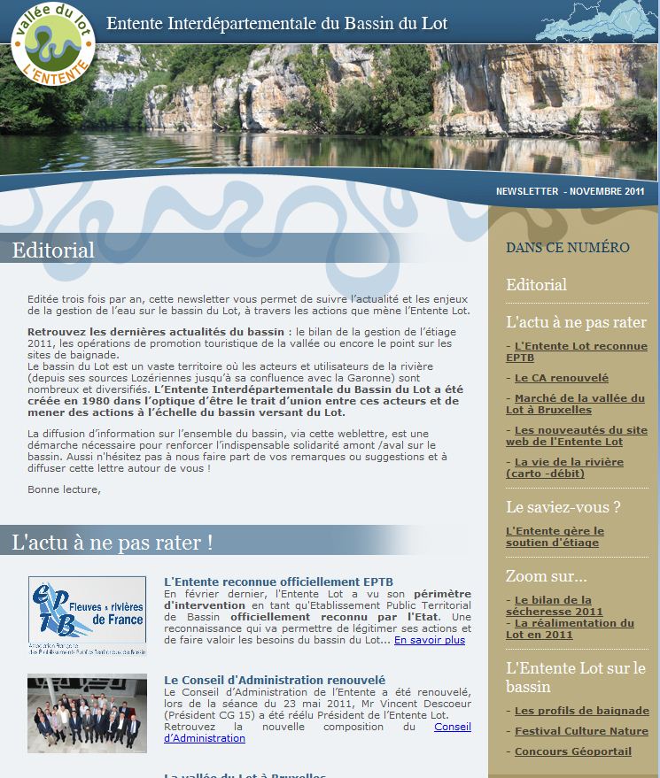 Newsletter de l'Entente Lot